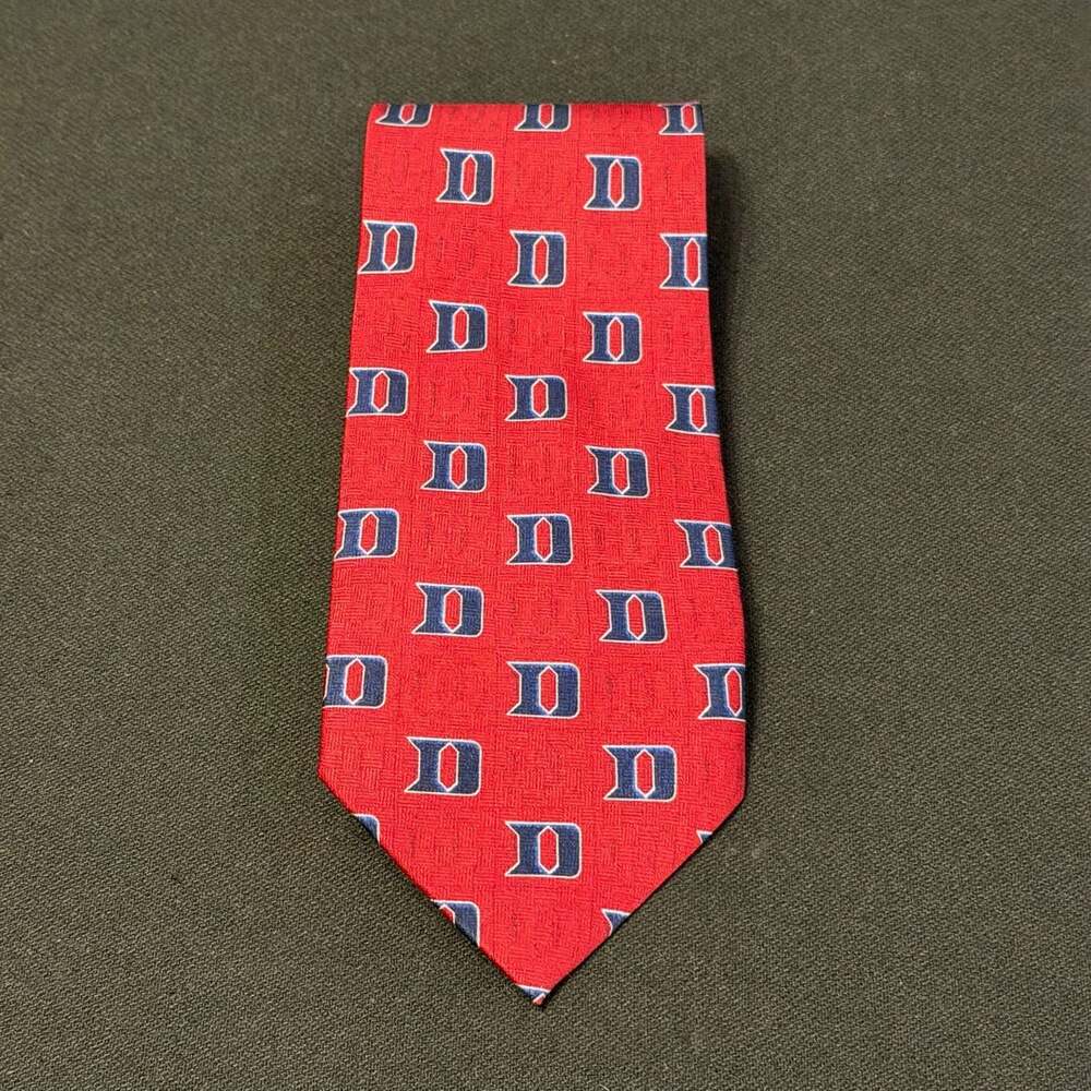 Duke University 100% Silk Necktie Red Blue D Logo College Tie